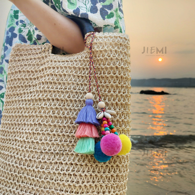 Bohemian Retro Ethnic Style Tassel Pendant Dopamine Color Handwoven Bag Pendant Small Ornament