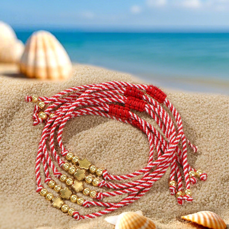 Amazon Hot-Selling Red Rope Bracelet Summer Beach Casual Style Fashion Versatile Red and White Woven Bracelet Wholesale for Street Vending
