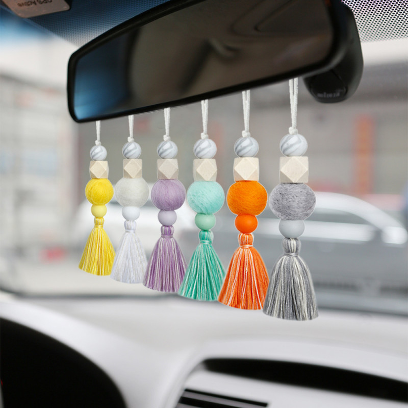 Perfume Diffuser Interior Hanging Decoration Wooden Beads Felt Ball Car Aromatherapy Beech Wood Handmade Pendant INS Style Woven Ornament