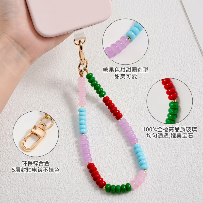 Summer New Japanese Style Sweet Phone Chain Candy Color Donut High-end Beaded Glass Bead Phone Lanyard for Women