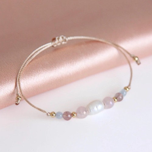 Fresh and Vibrant! Ins Style Natural Stone Beaded Bracelet Adjustable Pearl Bracelet Summer Girl Accessories