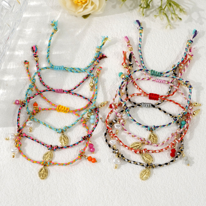 Ins Style Ethnic Style Colorful Bracelet Internet Celebrity Same Style Religious Tag Woven Bracelet Best Friend Gift Personalized Jewelry