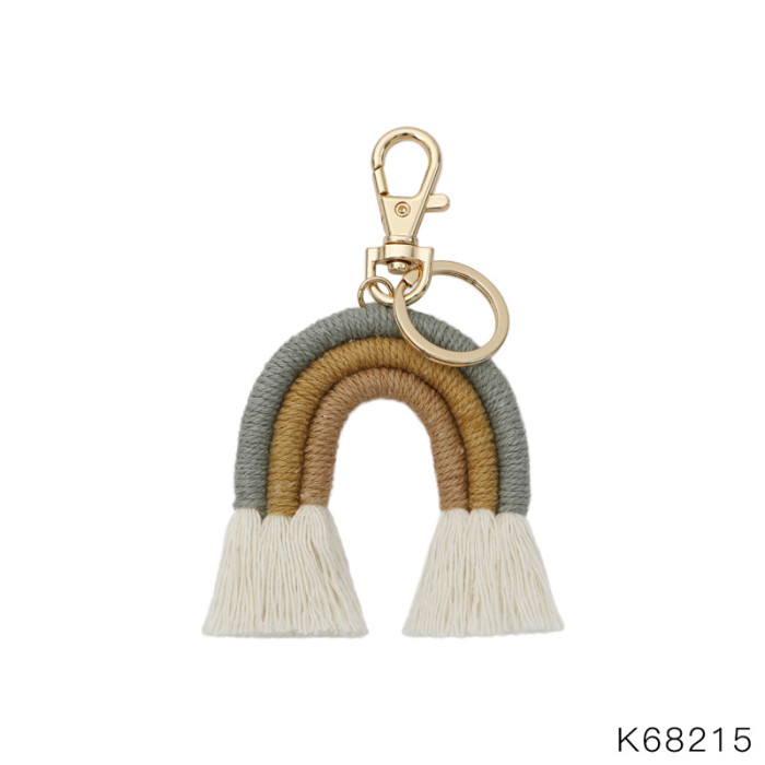 Creative Handmade Pendant Bohemian Tassel Bag Charm Handwoven Rainbow Keychain, Necklaces