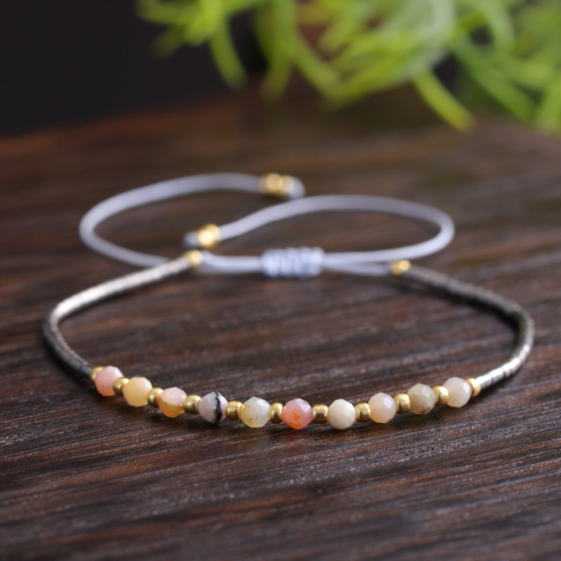 Women's Elegant Natural Stone Bracelet Pink Quartz Beads Simple Woven Jewelry Couple Best Friend Gift Fashion Bracelet