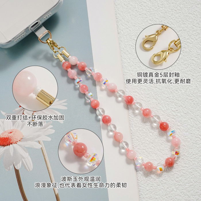 Original New Ins Style Persian Jade Phone Chain Beaded Hanging Chain Mixed Style High-end Niche Phone Lanyard Wrist S...