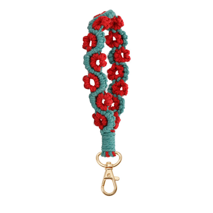 Jamie Cross-Border Hot-Selling Bohemian Woven Wrist Strap Keychain Handmade Personalized Flower Rose Key Ring