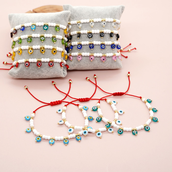 Handmade Beaded Evil Eye Bracelet for Women Bohemian Style Colorful Seed Beads Evil Eye Bracelet Jewelry