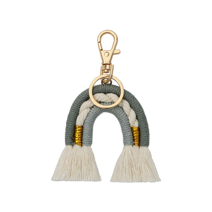 Creative Handmade Pendant Bohemian Tassel Bag Charm Handwoven Rainbow Keychain, Necklaces