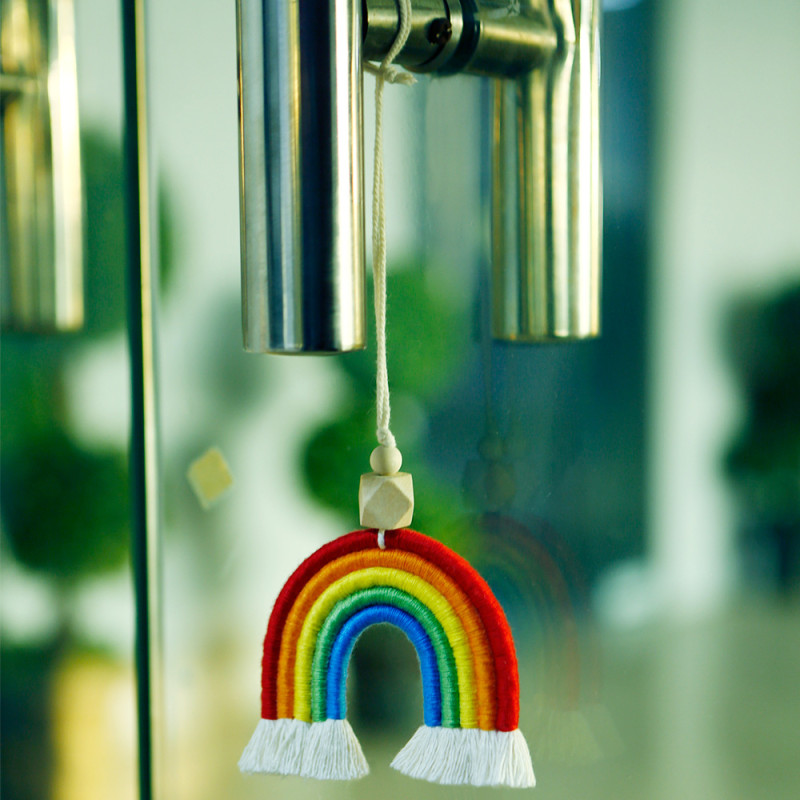 Hand-woven Rainbow Car Hanging Ornament Vintage Bohemian Car Hanging Decoration Cotton Rope Wooden Beads Aromatherapy DIY Accessories