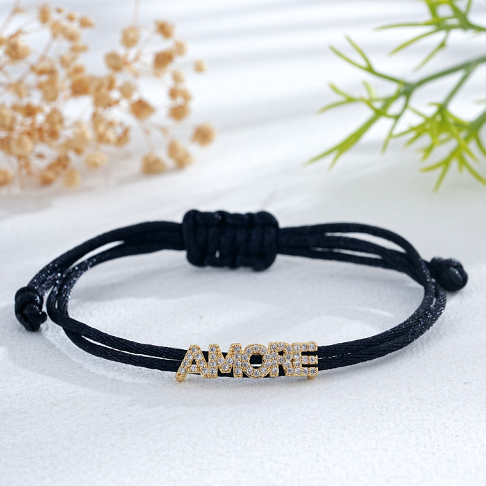 European and American Cross-Border Hot-Selling Fashion Color Rope Bracelet Personalized Design Diamond-Embedded Letter Bracelet for Women Light Luxury High-End Feel