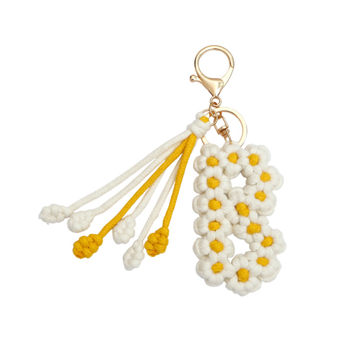 Creative Niche Alphabet Keychain Thanksgiving Intangible Cultural Heritage Handicraft Rice Spike Small Daisy Flower Handwoven Pendant