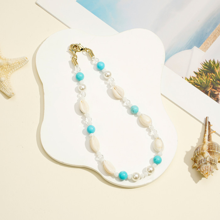High-end Pearl Phone Chain Handmade Beaded DIY Blue Turquoise Ocean Style Shell New Phone Pendant Wholesale, Necklaces