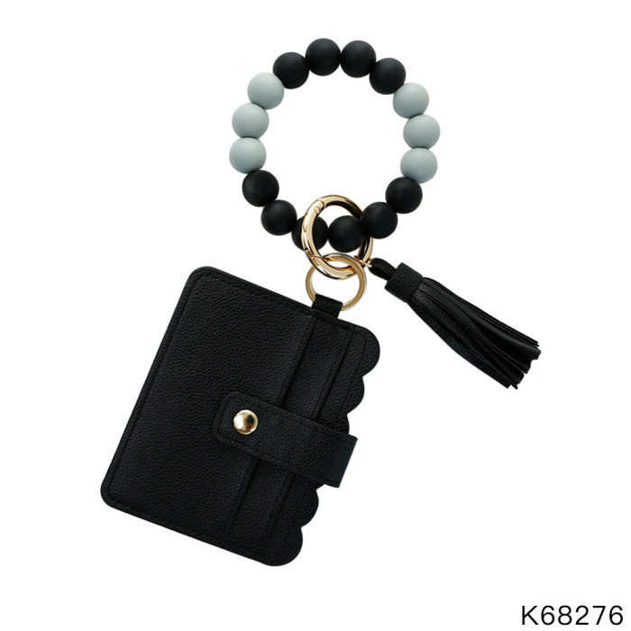 Silicone Bracelet Wrist Keychain Pendant Amazon Leather PU Card Holder Bracelet Key Ring Women's Pendant