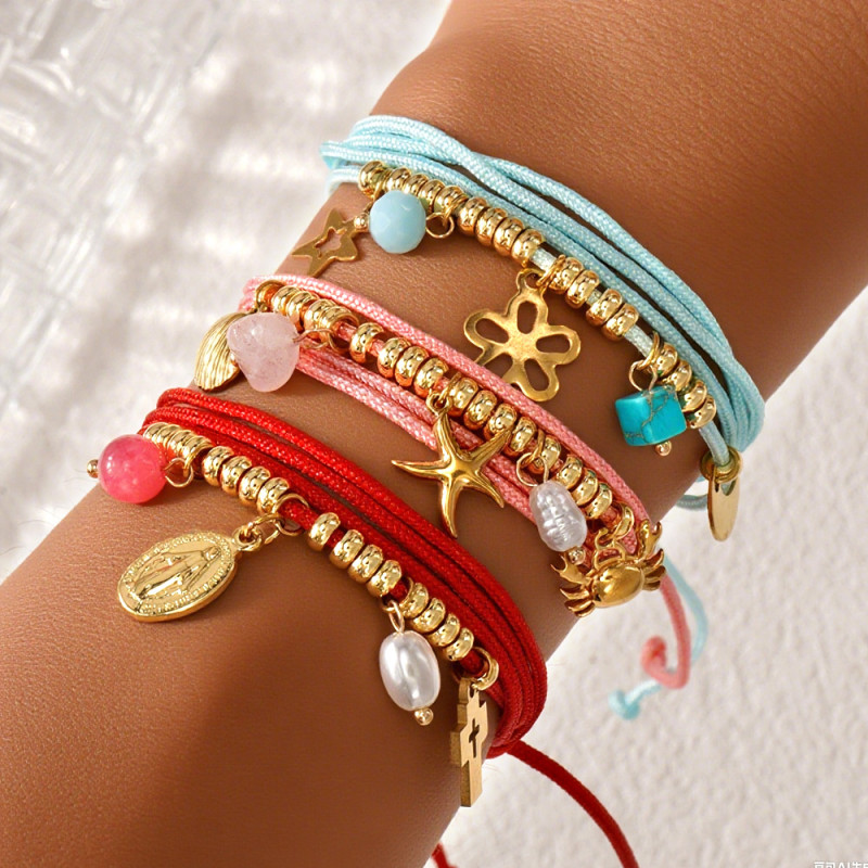 Cross-Border Hot Sale Trendy Versatile Red Rope Multi-Layer Bracelet LNS Style Cross Virgin Mary Figurine Matching Pendant Bracelet for Women