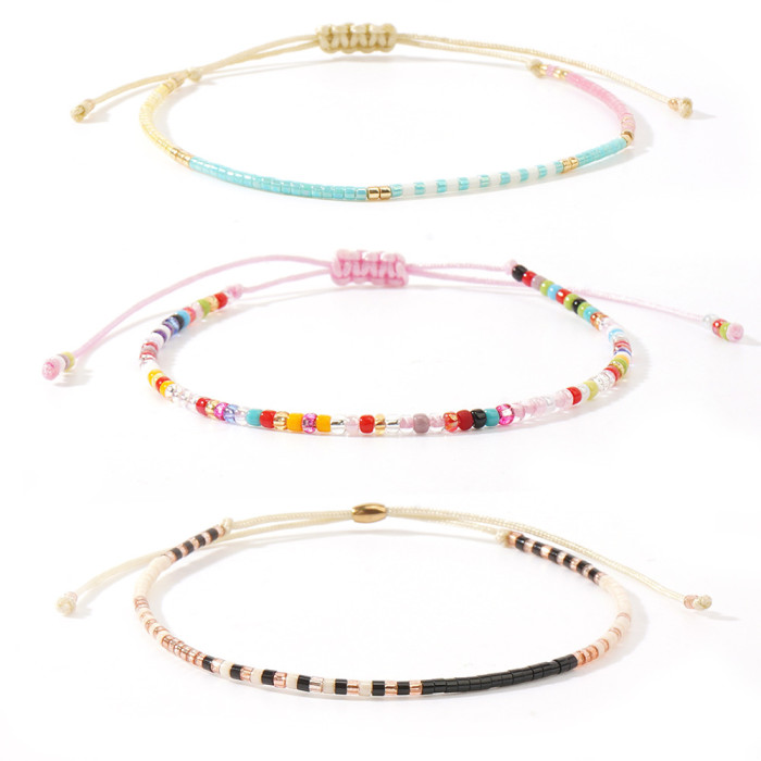 Summer Hot-Selling Adjustable Rainbow Bead Bracelet Multi-Color Bead String + Elegant Gold Bead Fresh Forest Style Set
