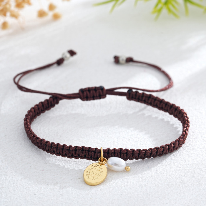 New Hot-Selling Multi-Color Rope Braided Bracelet with Metal Tag and Pearl Fashion Versatile Bracelet Bestseller for...