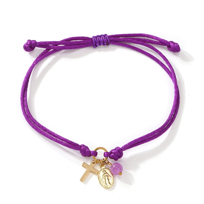 2025 New Style Colorful Red Rope Cross Bracelet Religious Saint Pendant Handmade Adjustable Bracelet, Necklaces