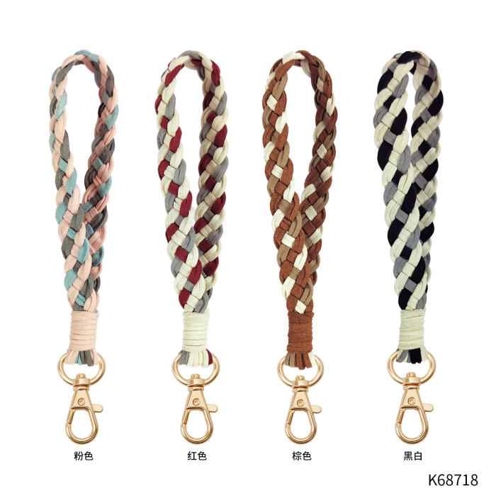 Amazon New Design Handmade Woven Keychain Fashion Simple Microfiber Wrist Strap Keychain Pendant