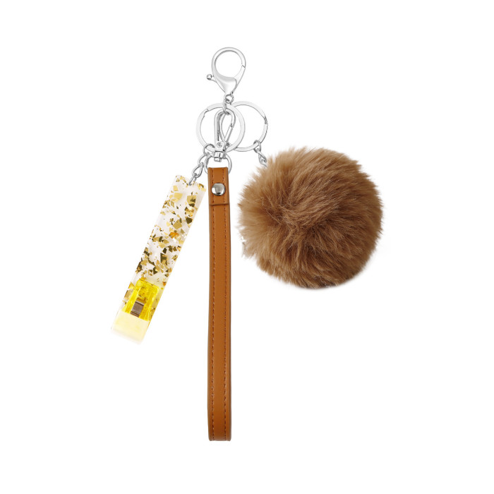 Contactless Bank Card Reader Protector Long Nail Card Holder Keychain Women Acrylic Pom Pom Key Ring Pendant