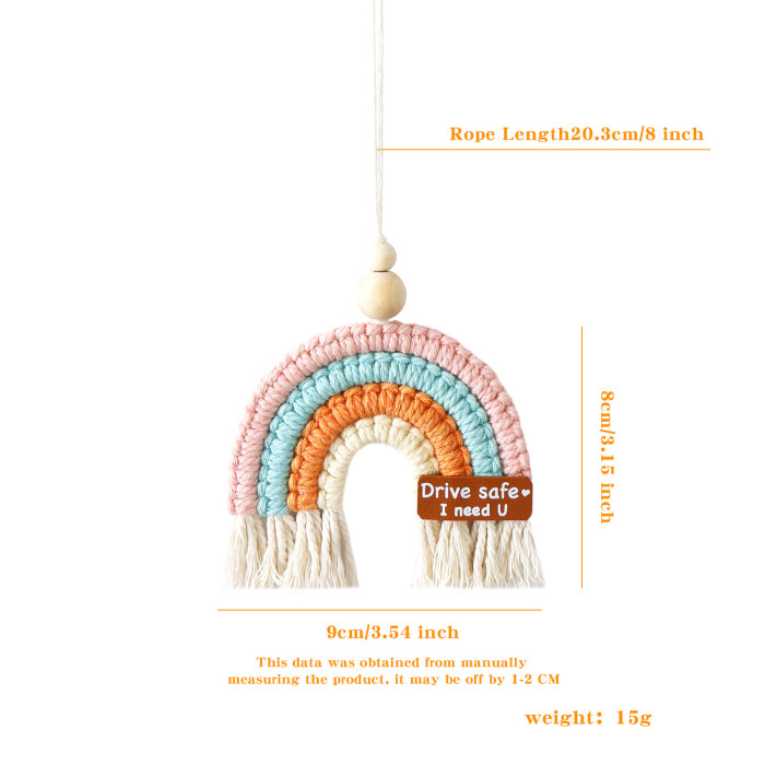 Original Design Cloud Rainbow Pendant Handwoven Car Hanging Ornament Pastoral Style Vintage Tassel Car Pendant