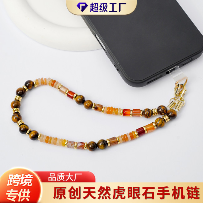 Original New Tiger Eye Stone Phone Chain Handmade Beaded Phone Lanyard Wrist Strap INS Style Anti-Lost Rope Pendant f...