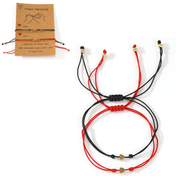 Minimalist INS Style Red Rope Bracelet Alloy Heart Round Bead Design Couple Best Friend Style Hand Jewelry Layered Wear