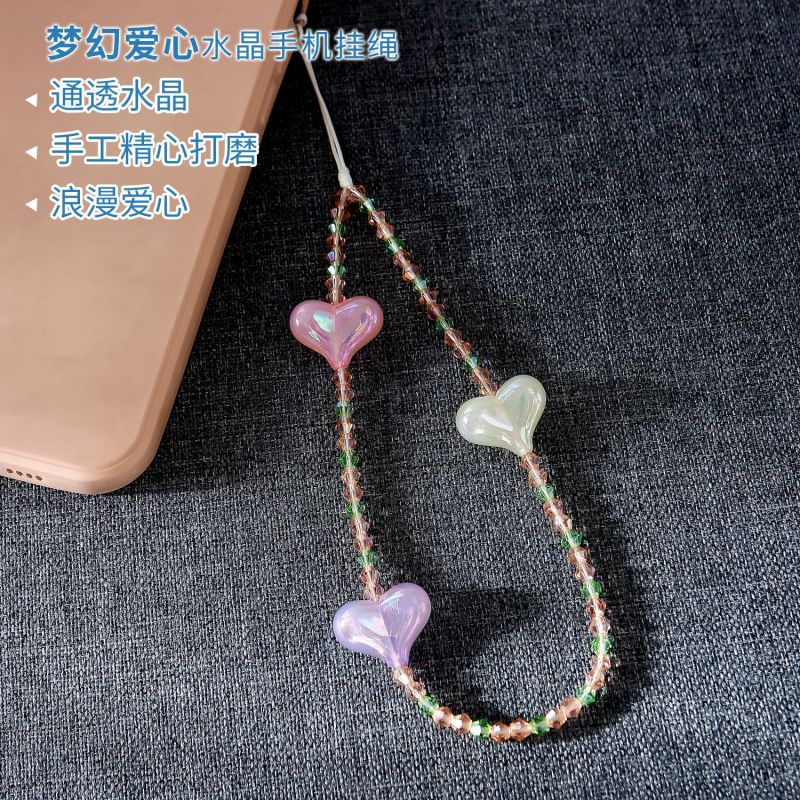 Fashion Versatile Ins Style Romantic Heart Phone Chain Beaded Sweet Dreamy High-end Crystal Phone Strap for Women