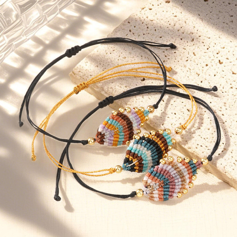 Personalized Colorful Miyuki Leaf Bracelet for Women, Petite Versatile Ethnic Style Handmade Copper Bead Woven Bracelet Jewelry