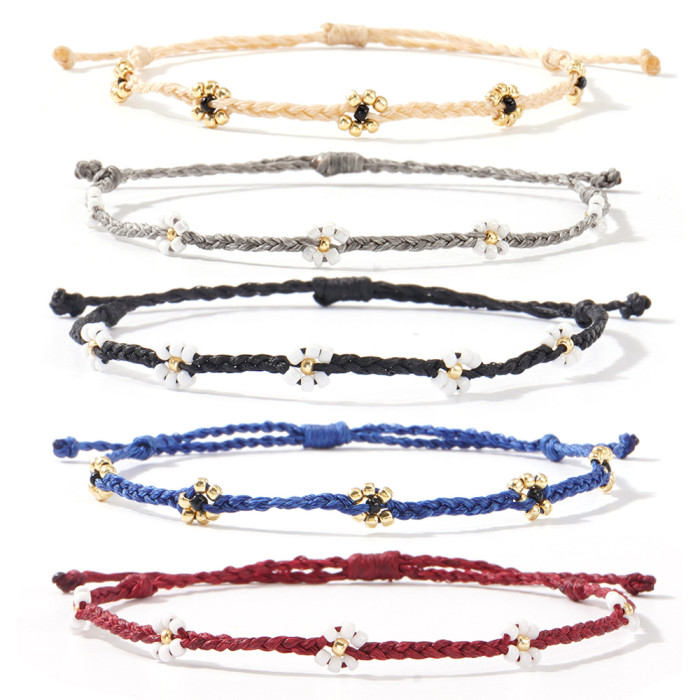 Minimalist High-End Small Daisy Flower Bracelet 2025 Original Wax Thread Woven Creative Summer Hand Jewelry in Stock...