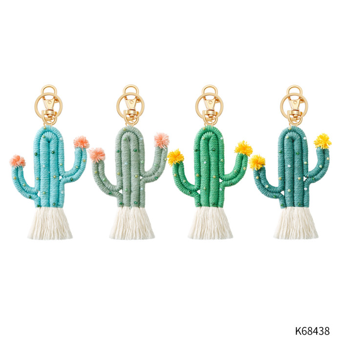 Green Plant Cactus Keychain Bohemian Beaded Handwoven High-end Bag Pendant, Necklaces