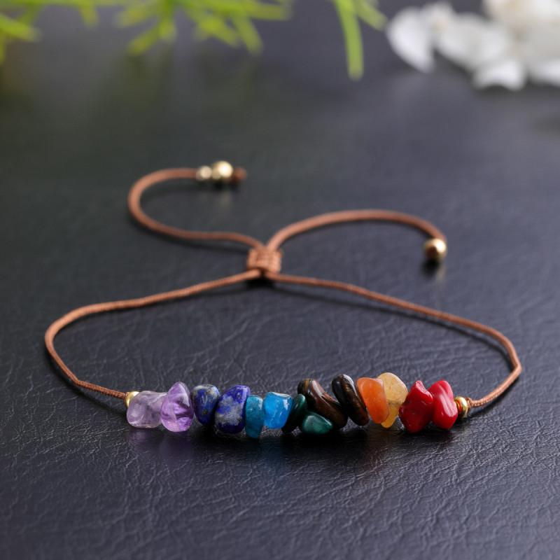 Amazon New Crushed Stone Combination Bracelet Creative Yellow Crystal Tiger Eye Stone Meaningful Beaded Wax Cord Bracelet for Women