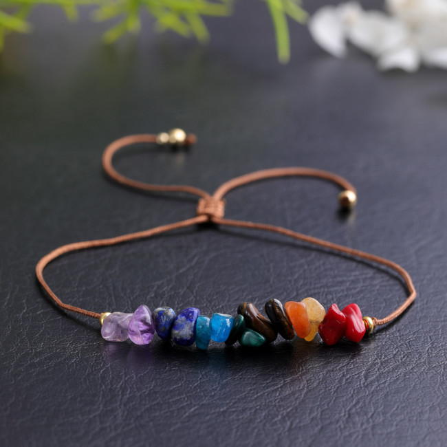 Amazon New Crushed Stone Combination Bracelet Creative Yellow Crystal Tiger Eye Stone Meaningful Beaded Wax Cord Bracelet for Women