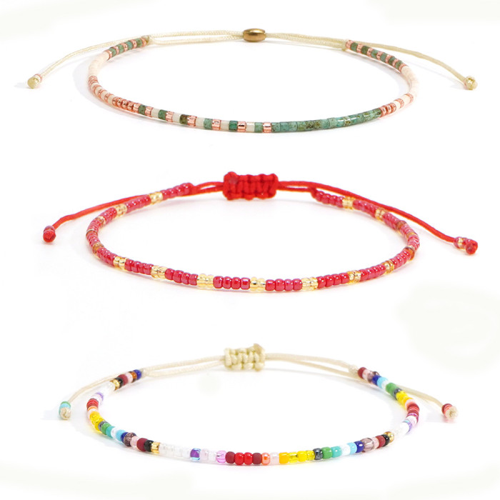 Summer Hot-Selling Adjustable Rainbow Bead Bracelet Multi-Color Bead String + Elegant Gold Bead Fresh Forest Style Set