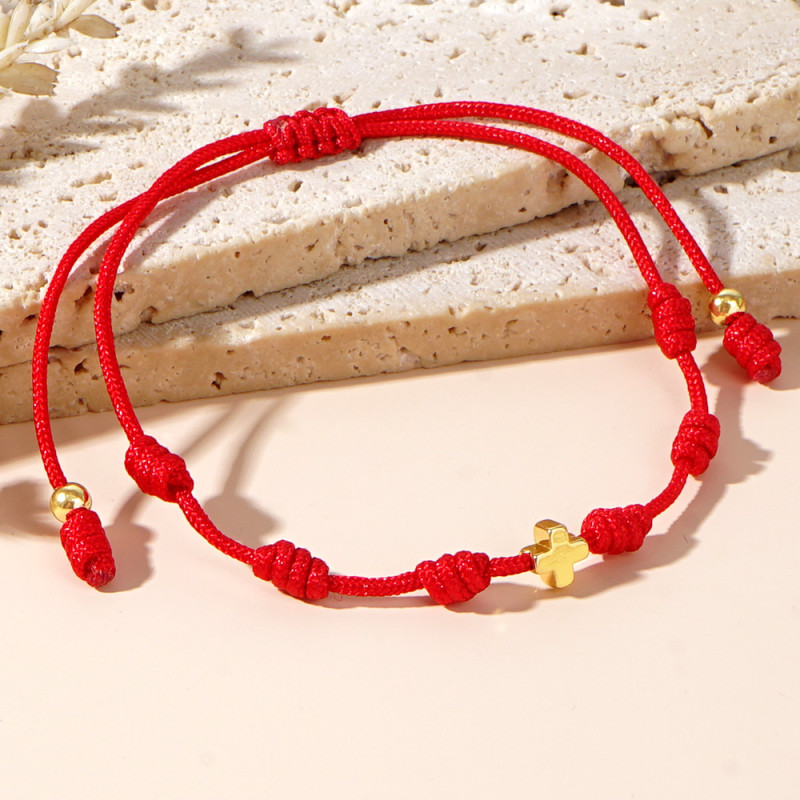 Ins Style Niche Design Cross Red Rope Bracelet Handmade Adjustable Couple Bracelet Custom Jewelry