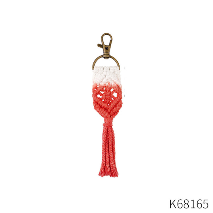 Cross-Border New Retro Ethnic Style Hand-Woven Keychain Pendant Shell Conch Cotton Rope Tassel Bag Pendant