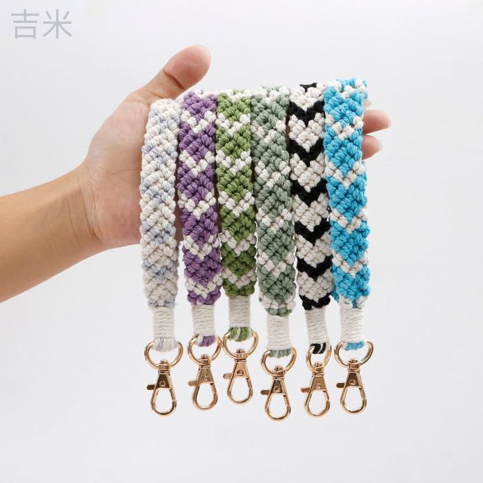 INS New Hand-Woven Keychain Lanyard Sweet Pastoral Style Heart Pendant Wrist Strap Key Ring, Necklaces