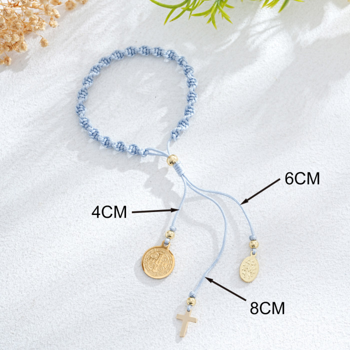 New Handmade Woven Bracelet Cross Stainless Steel Pendant Niche INS Fashion Cross-Border Jewelry Bracelet
