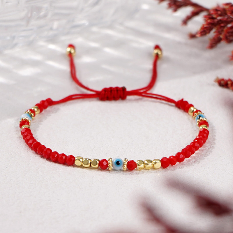 Bohemian Style Red Crystal Beaded Bracelet Summer Hot Sale Glass Bead Accessory Gift Night Market Stall Bracelet