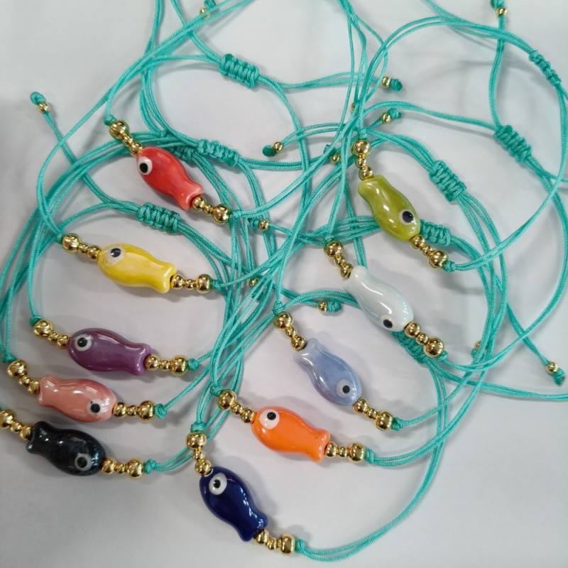 Creative Multicolor Ceramic Fish Bracelet with Turquoise Thread and Gold Beads Fashionable Best Friend Small Jewelry Bracelet for Women