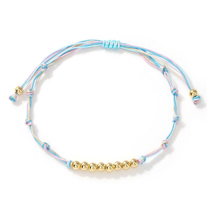 Gradient Blue Braided Rope Metal Copper Bead Bracelet Mixed Color Knotting Ins Style Handmade Adjustable Best Friend Couple Bracelet