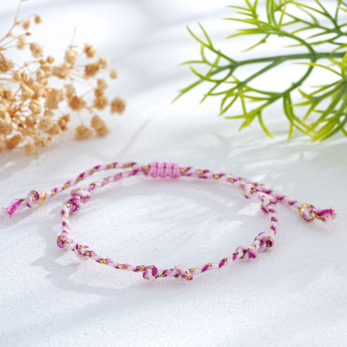 Hot-Selling Pink and Purple Braided Rope Bracelet Handmade with Gold Embellishments Bohemian Style Hand-Woven Bracelet