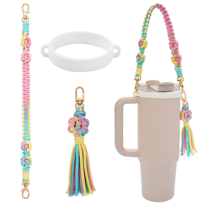 Cross-Border New Product Stanley Water Cup Lanyard High-Quality Hand-Woven Gradient Color Flower Stanley Water Cup Rope