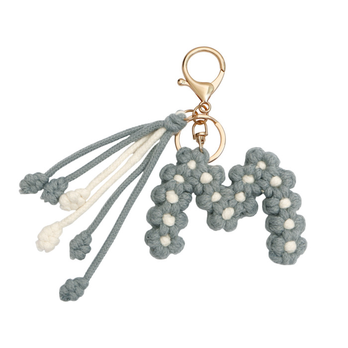 Creative Niche Alphabet Keychain Thanksgiving Intangible Cultural Heritage Handicraft Rice Spike Small Daisy Flower Handwoven Pendant