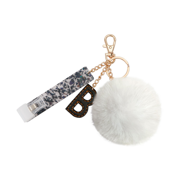 Contactless Bank Card Reader Protector Long Nail Card Holder Keychain Women Acrylic Pom Pom Key Ring Pendant