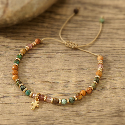 Cross-border Bohemian Style Colorful Natural Stone Beaded Bracelet Double Layer High-end Sense Bracelet Niche Fashion Jewelry