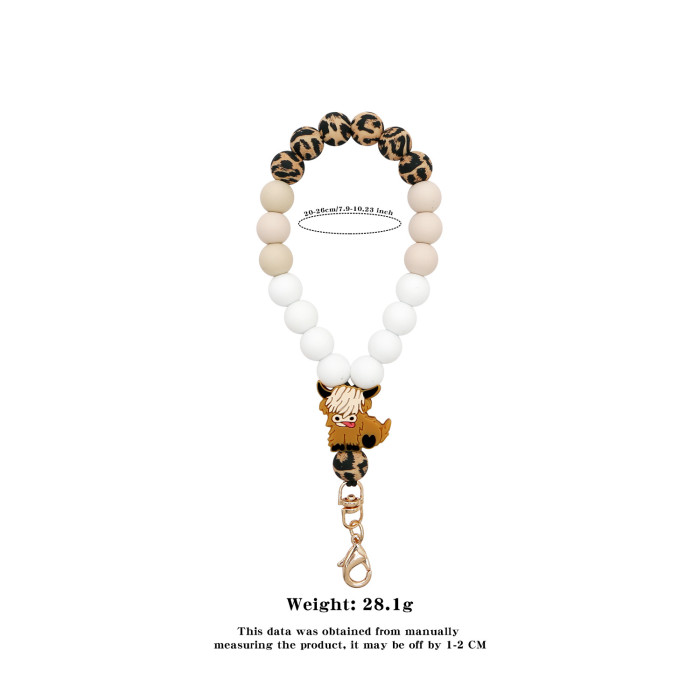 Amazon Hot-Selling Cartoon Cute Highland Cow Handmade Beaded Food-Grade Silicone Tassel Wrist Keychain