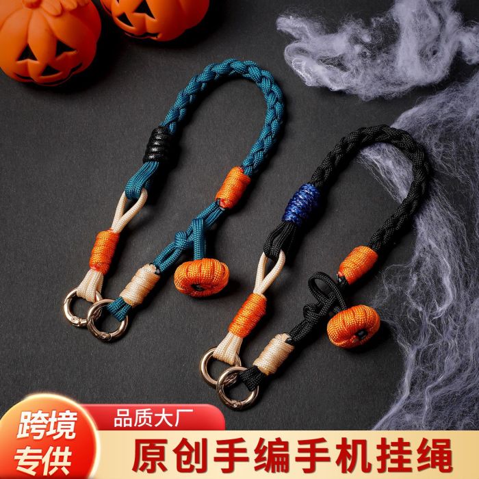 New Halloween Party Lanyard Handmade Woven Phone Lanyard Pumpkin Pendant Phone Chain High-end Wrist Strap, Necklaces