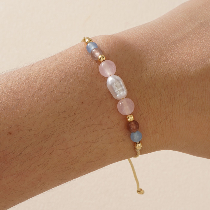 Fresh and Vibrant! Ins Style Natural Stone Beaded Bracelet Adjustable Pearl Bracelet Summer Girl Accessories