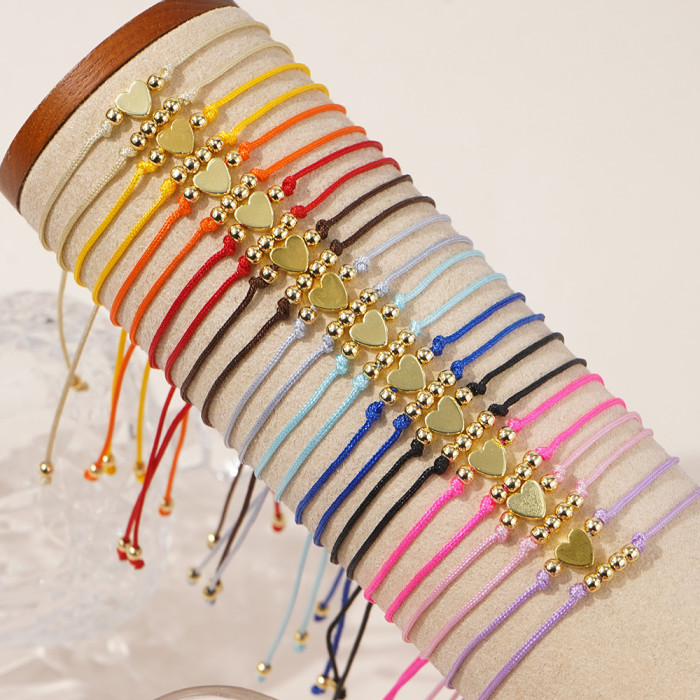 New Bohemian Style Hand Jewelry Red Rope Gold Bead Heart Niche Light Luxury Bracelet for Women with a Sense of Sophis...