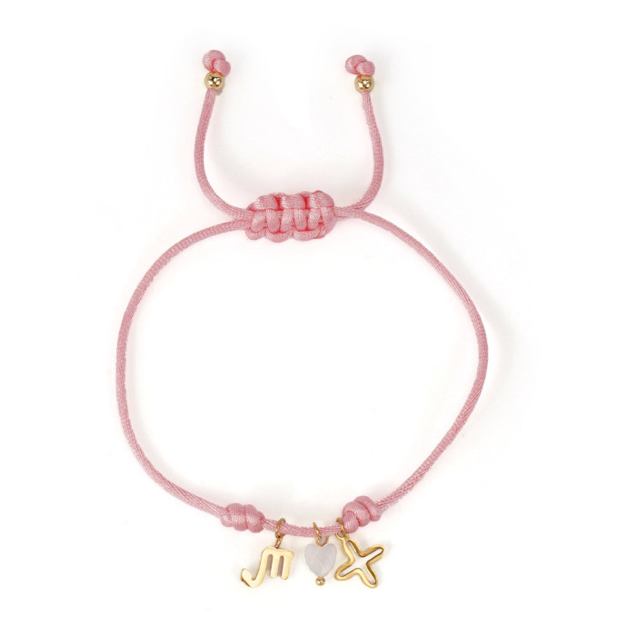 Pink Large Wax Thread Braided Bracelet Cross Metal Accessories Shell Heart Matching Simple Sweet Style